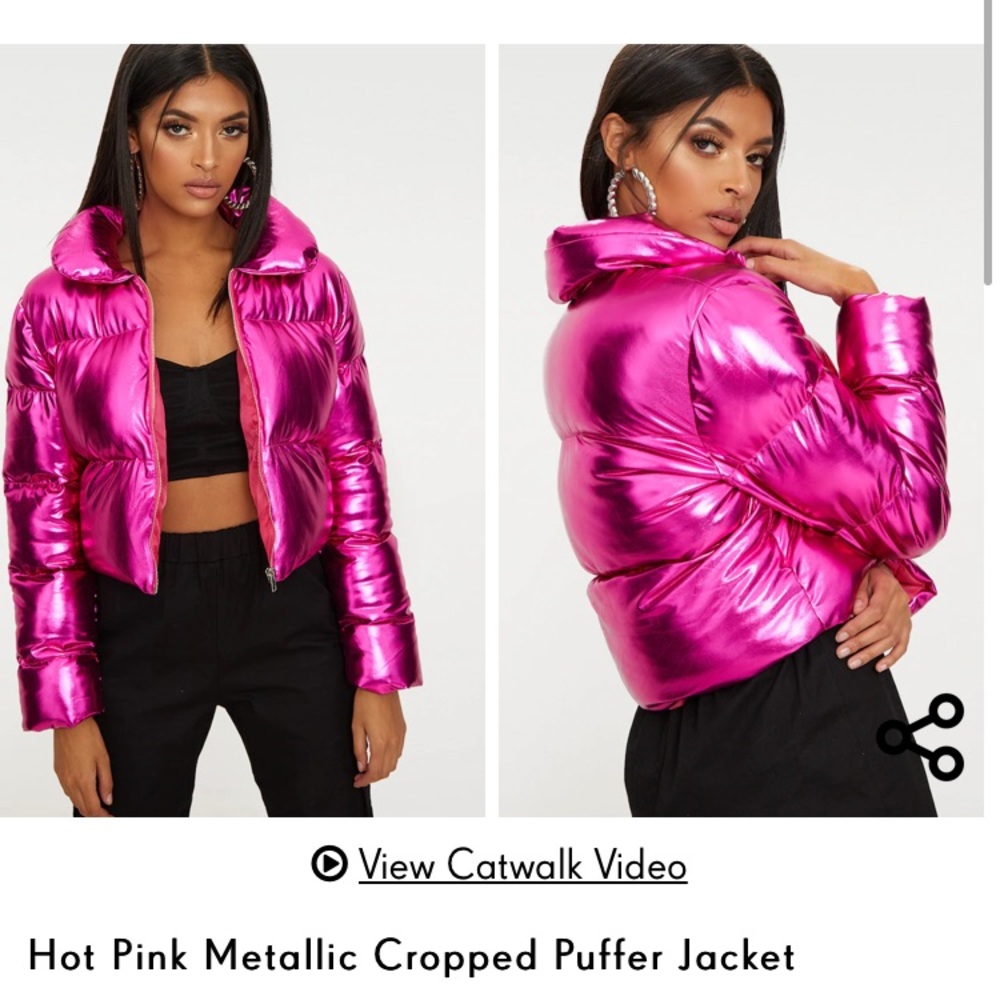 PLT hot pink metallic puffer jacket